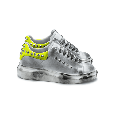Sneakers bianca sporcata con collo giallo fluo - FLAG STORE